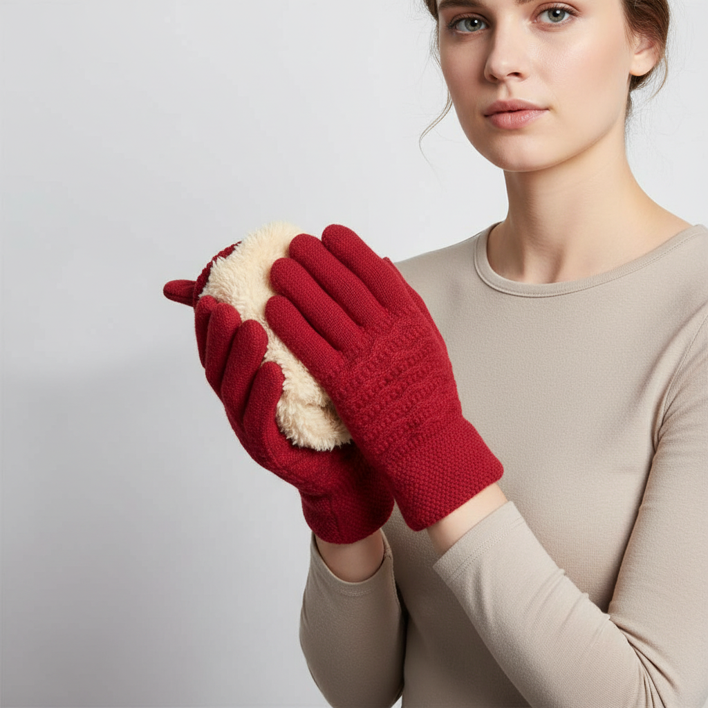 View of the interior fleece lining of women's touchscreen gloves, showcasing warmth