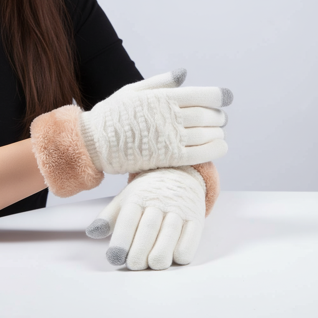 Elegant women's fleece gloves designed for winter comfort and convenient touchscreen use