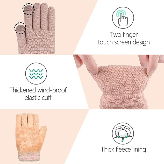 Close-up showcasing the soft fleece lining inside women's knitted PolarTouch winter gloves.