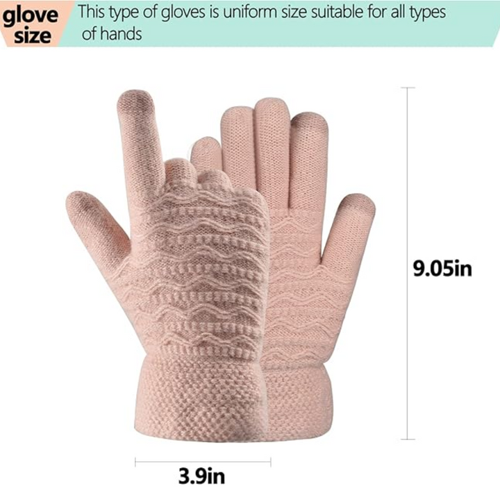 Durable women's thermal gloves, designed for warmth and touchscreen interaction in cold environments.
