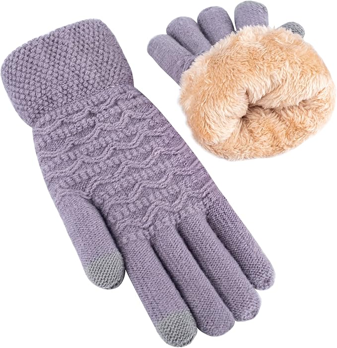 Fashionable women's winter gloves, touchscreen compatible, with soft fleece lining for warmth.