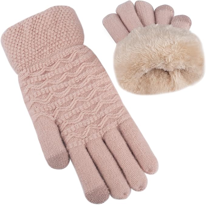 Outdoor shot of a woman wearing black touchscreen winter gloves, enjoying cold weather activities.