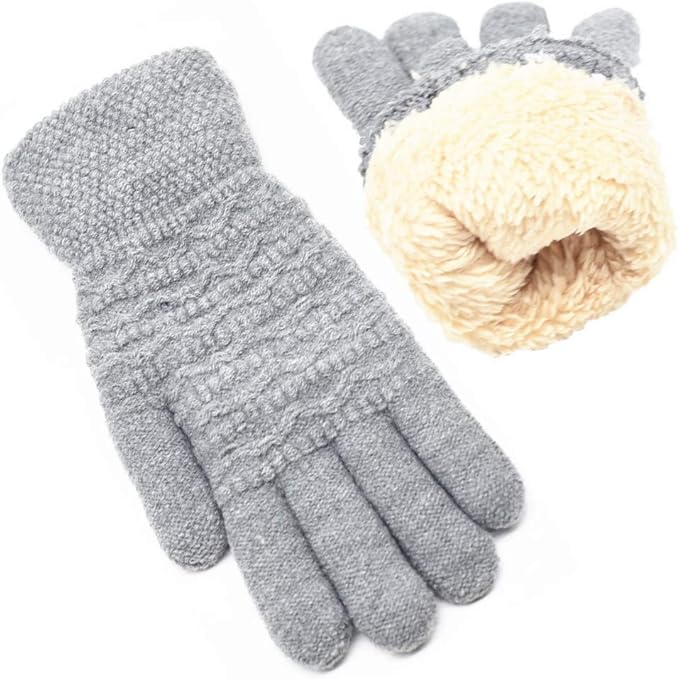 Stylish women's knit gloves with a cozy fleece interior, perfect for keeping hands warm outdoors.