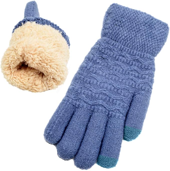 Stack of women's thermal touchscreen gloves in various dark shades, suitable for winter.