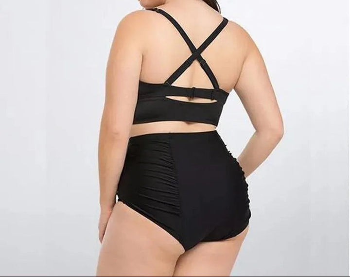 Black halter high waist bikini set for women. Flattering padded swimwear, a must-have for summer fashion & vacations.