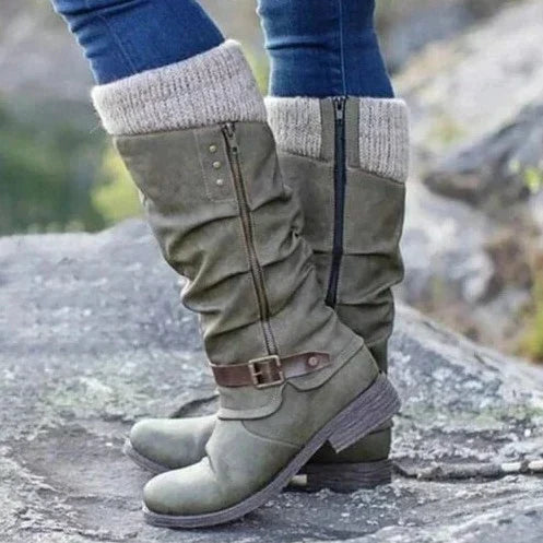 Women's black knee-high comfort boots with supportive orthopedic design, perfect for walking in fall & winter.