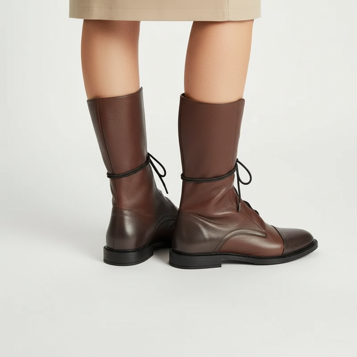 Black vegan leather women's boots with lace-up front, durable and comfortable for cold seasons.