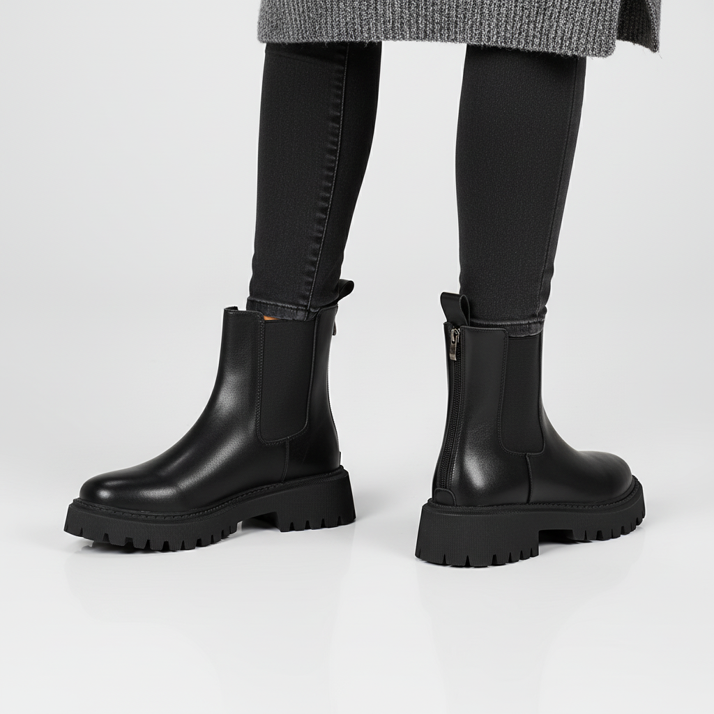 Carolyn black round toe Chelsea ankle boots for women, featuring a comfortable design and back zip.