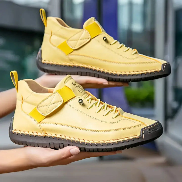 Rear view of women's lightweight walking slip-on sneakers, highlighting easy-on design & comfort.