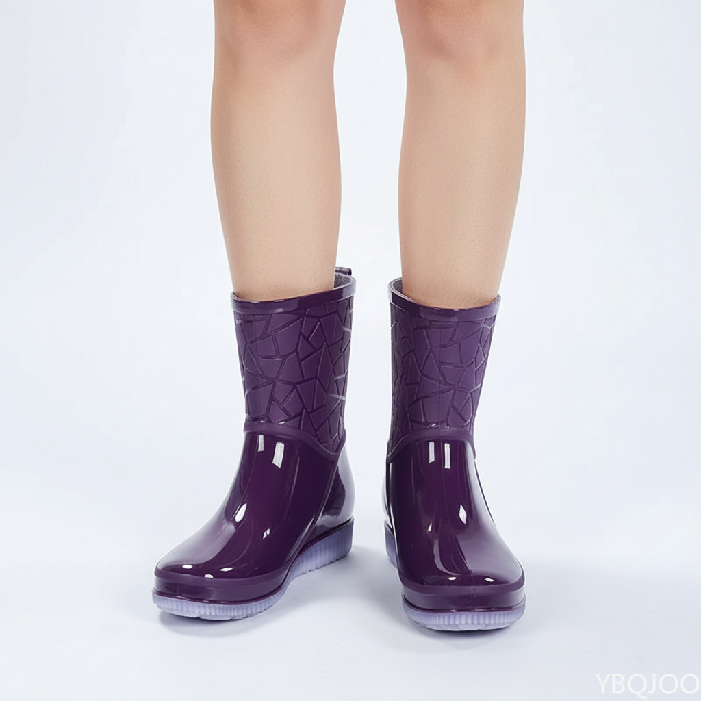 Durable women's waterproof mid-calf rain boots, ensuring dry and comfortable autumn steps
