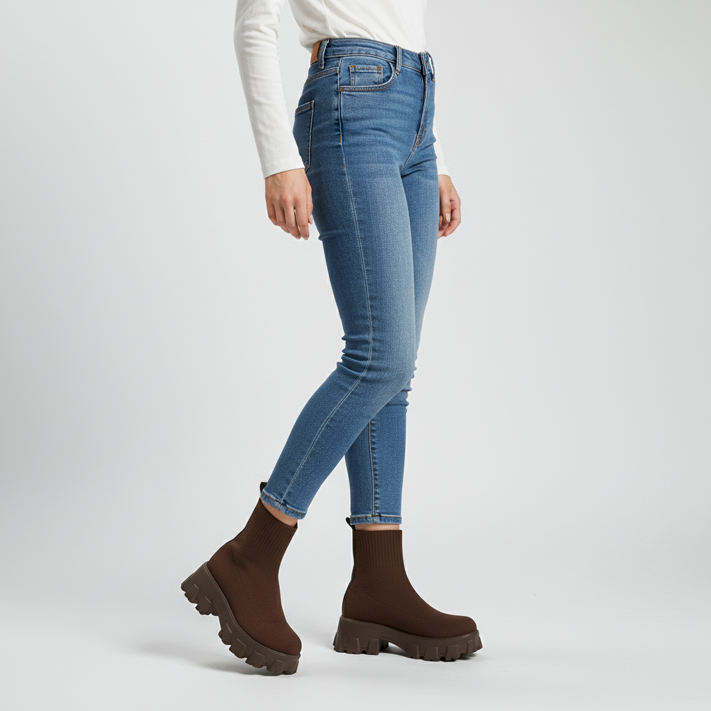 Chic women's platform sock boots, black, featuring a comfortable and versatile ankle fit.
