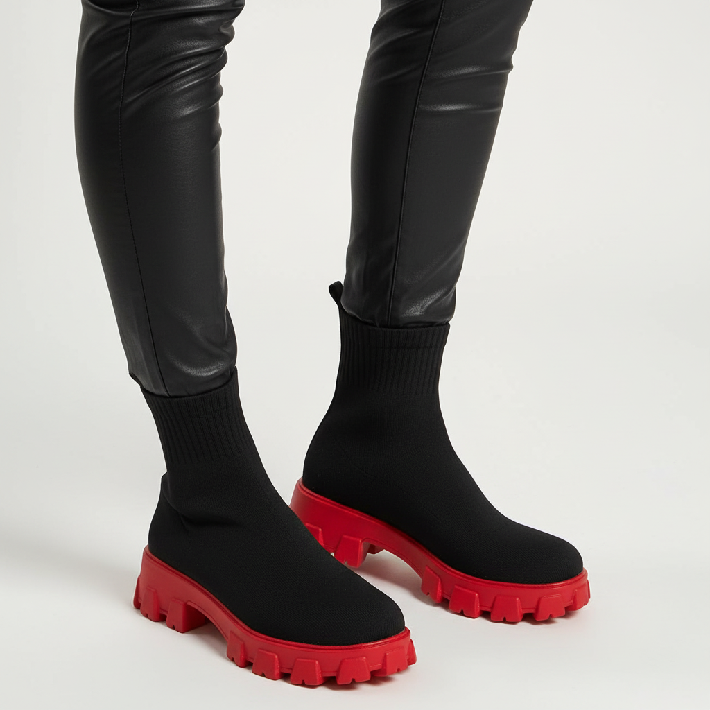 Fashionable women's platform boots in black, suitable for various outfits and seasons.