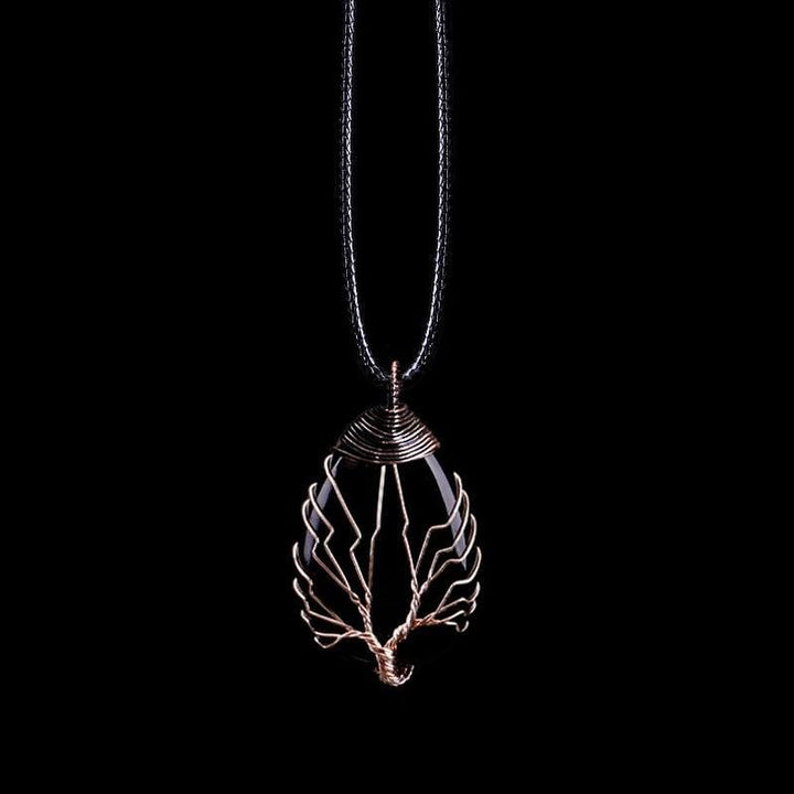 Women's black obsidian drop pendant necklace, a polished protection gemstone for daily wear. Boho style accessory.
