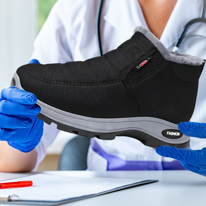 Warm women's black orthopedic ankle boots, designed for cold weather and supreme comfort.