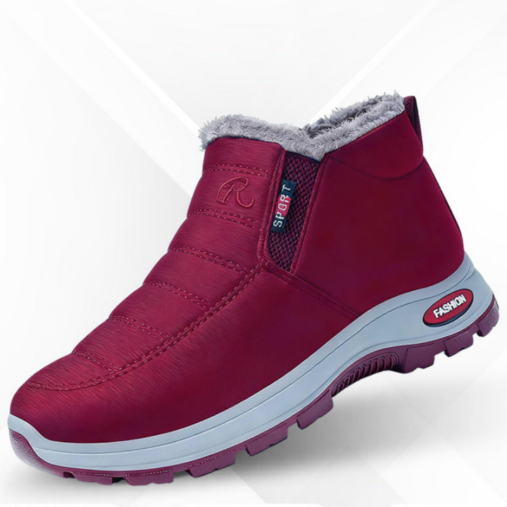 Close-up of women's orthopedic ankle boot interior, highlighting ultimate warmth & comfort.
