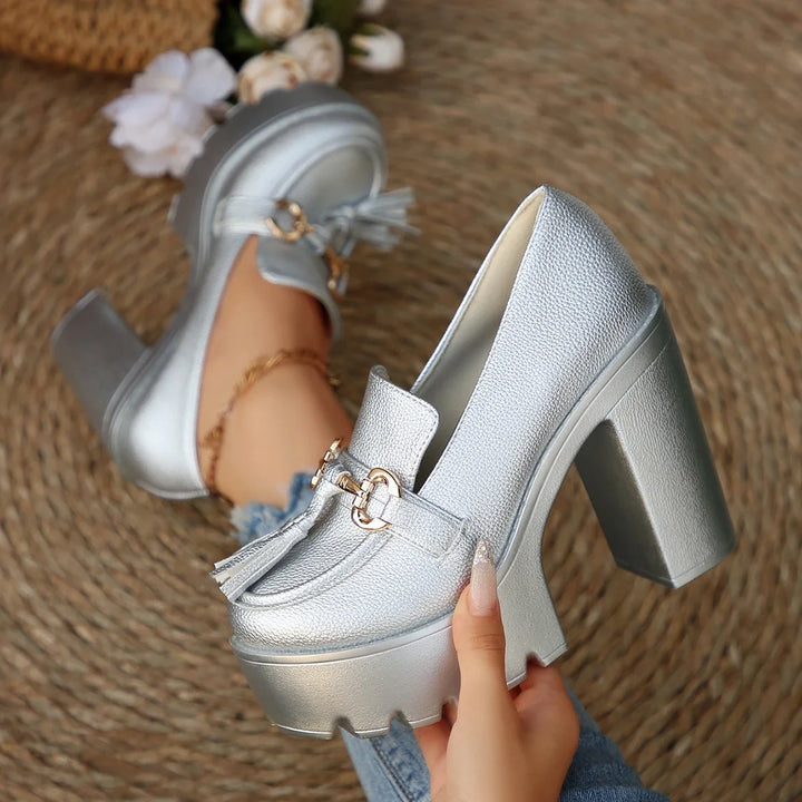 Comfortable slip-on platform loafers for women. Elegant buckle design adds sophistication to work & casual outfits.