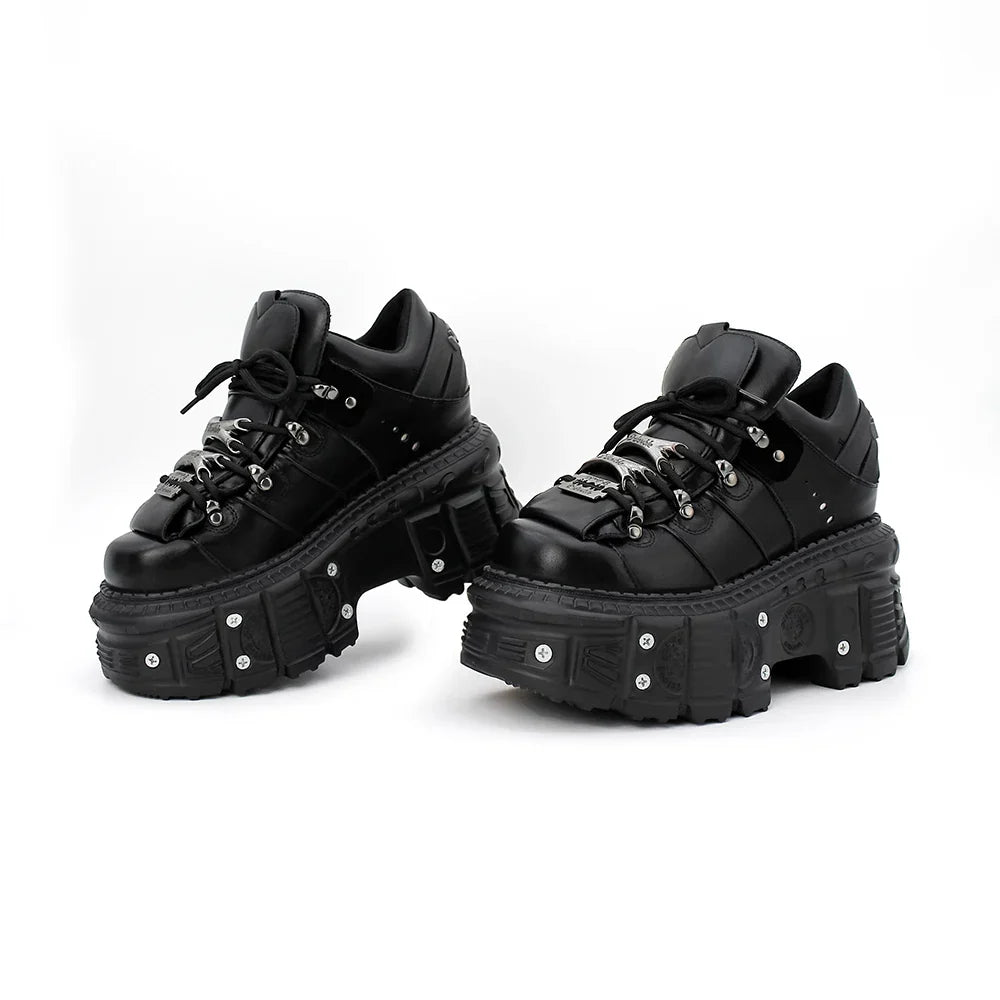 Statement women's gothic platform shoes with distinctive nail-studded soles, ideal for edgy punk style.
