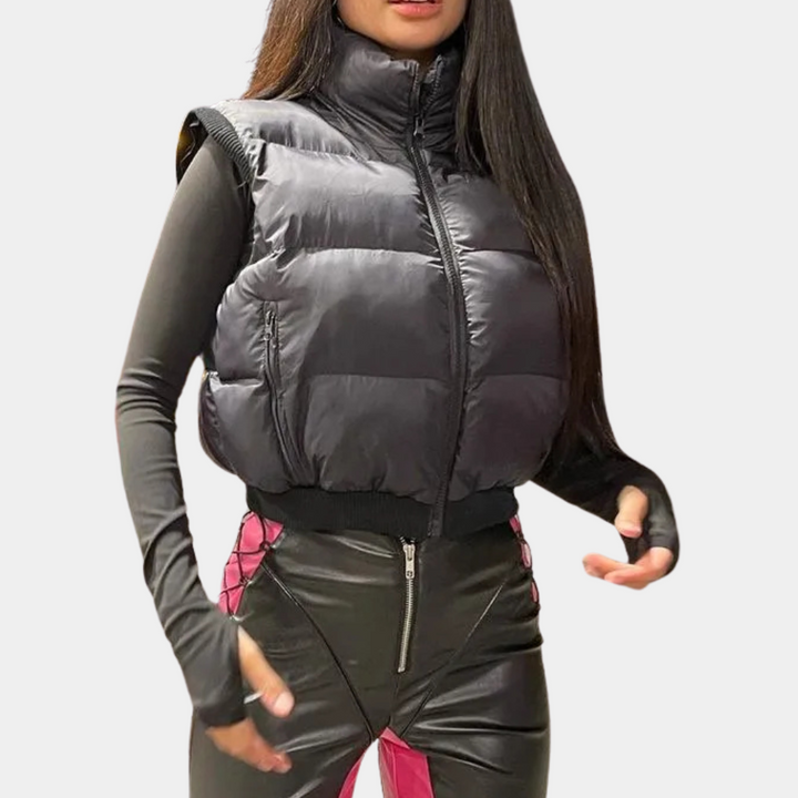 Women's black quilted bodywarmer vest, lightweight and warm for casual outerwear. Perfect ladies apparel.