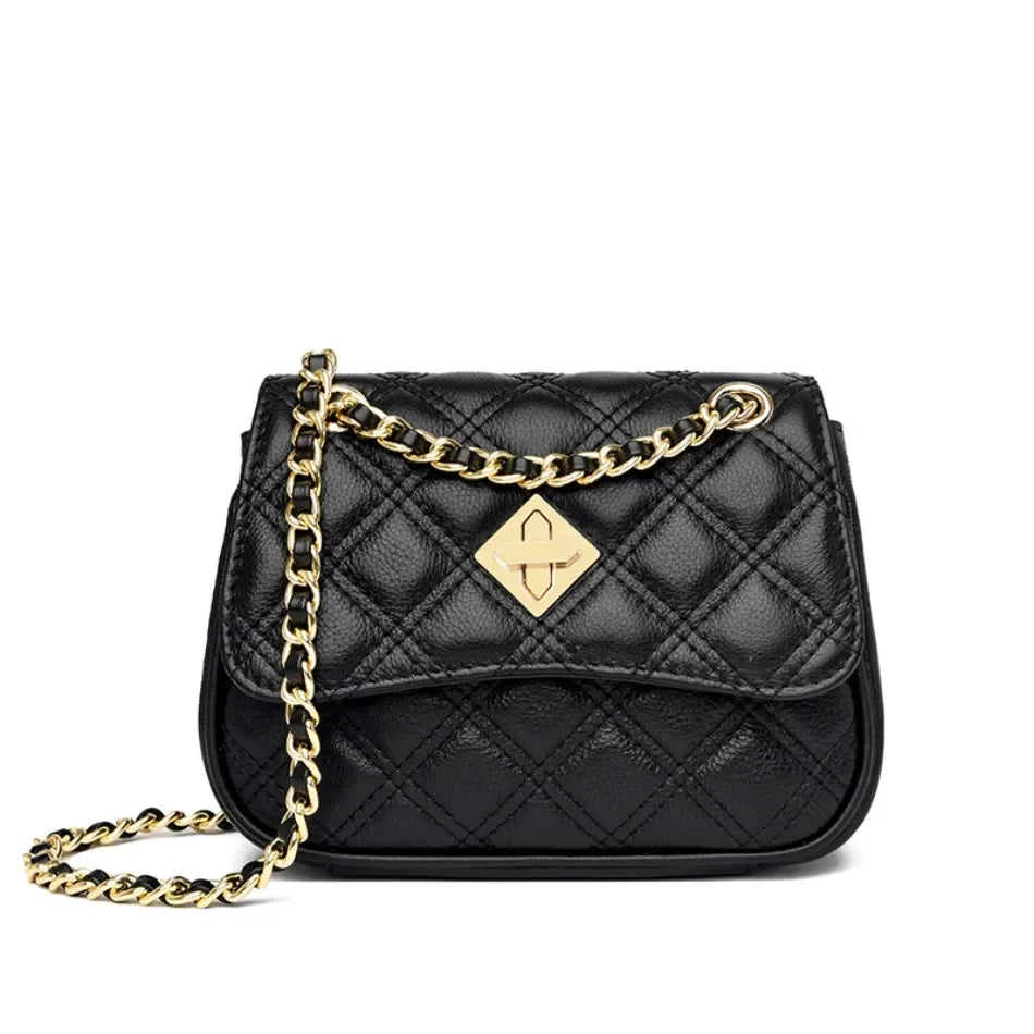 Compact women's quilted leather crossbody bag, a chic and genuine leather shoulder purse.