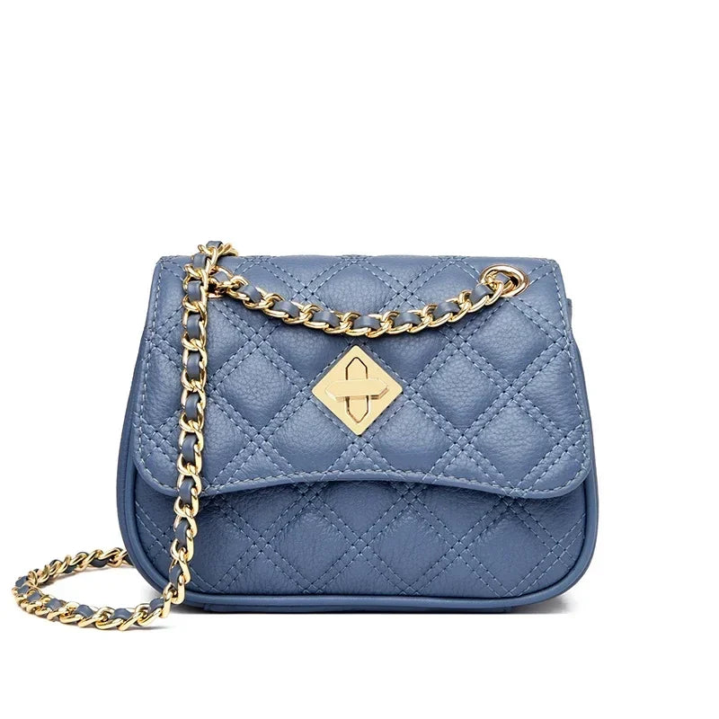 Genuine leather quilted women's crossbody bag, a chic & elegant compact purse for daily style.