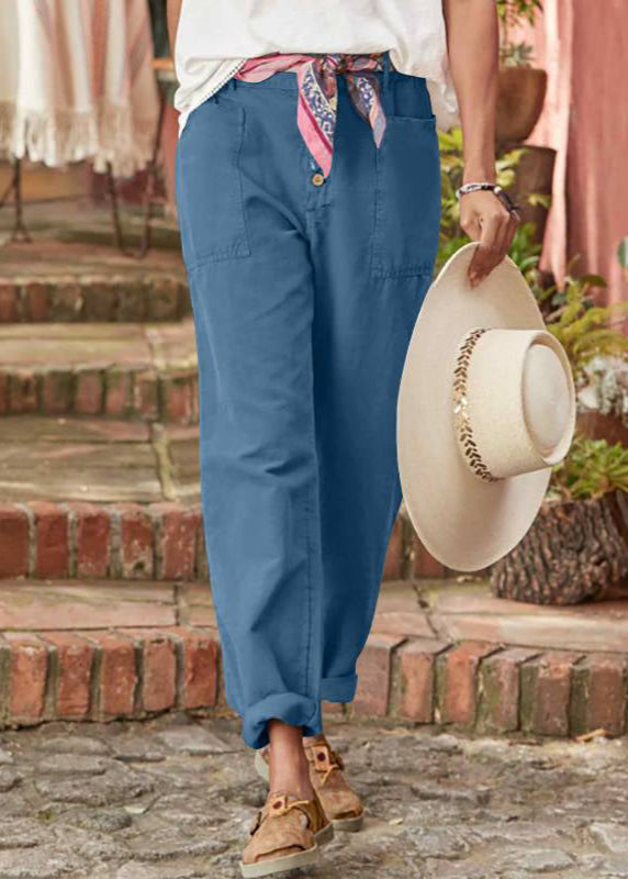 Detail of adjustable high waist on women's relaxed wide leg trousers. Comfortable & stylish fit.