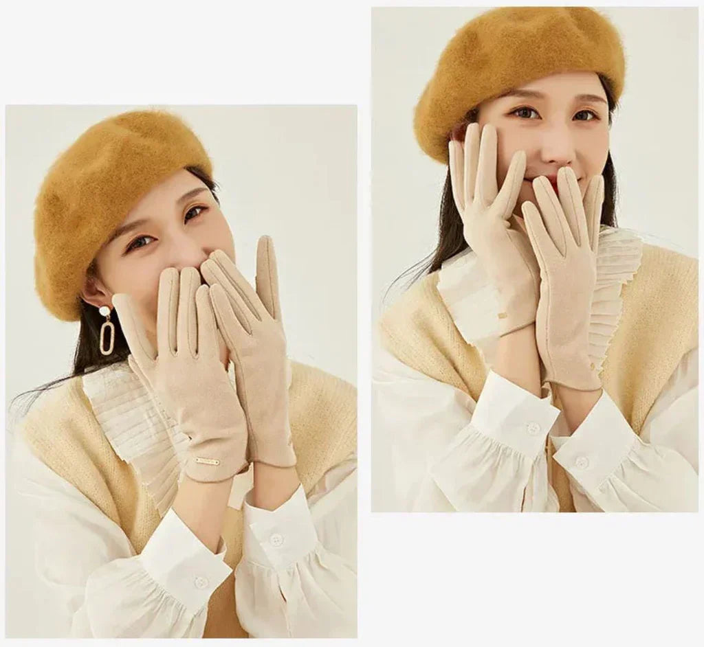 Perfect winter accessory: women's suede cashmere-lined touchscreen gloves for elegance and function