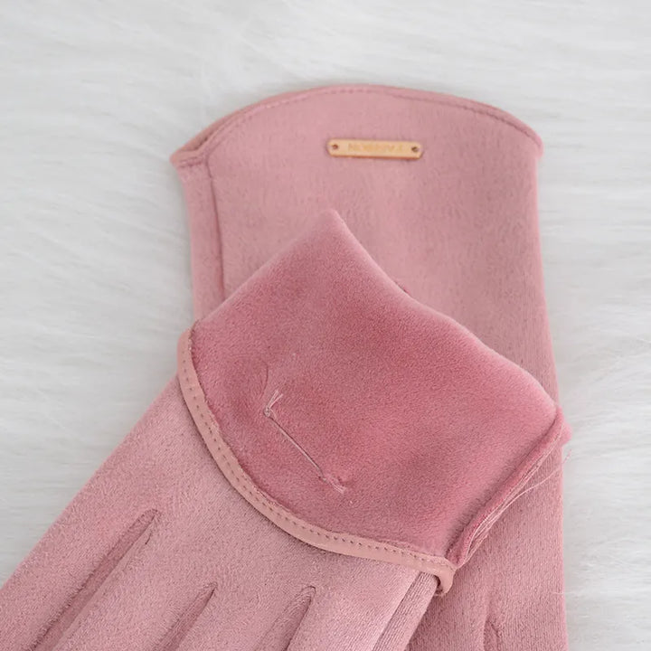 Warm women's cream suede gloves, cashmere lined, ideal winter accessories with touch function