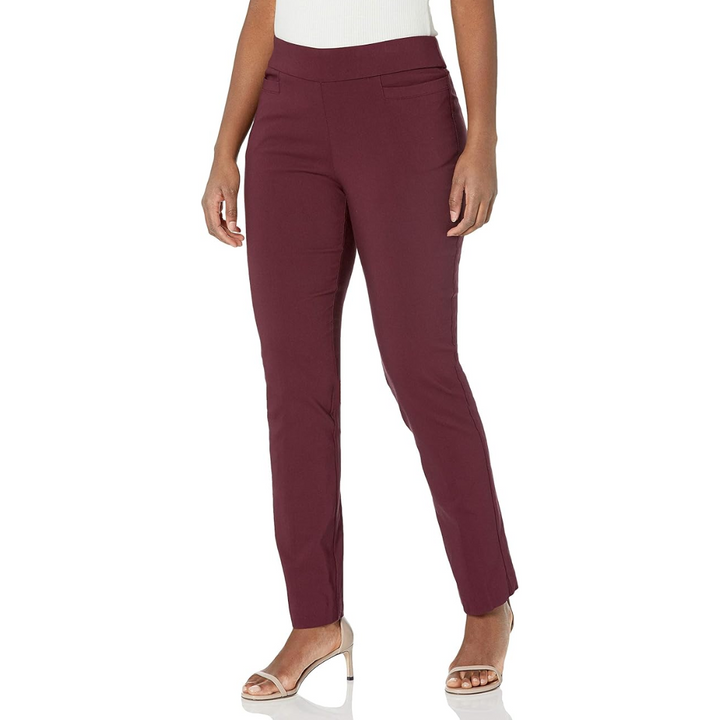 Professional women's stretch workwear trousers, black with elegant welt pockets and a smooth fit.