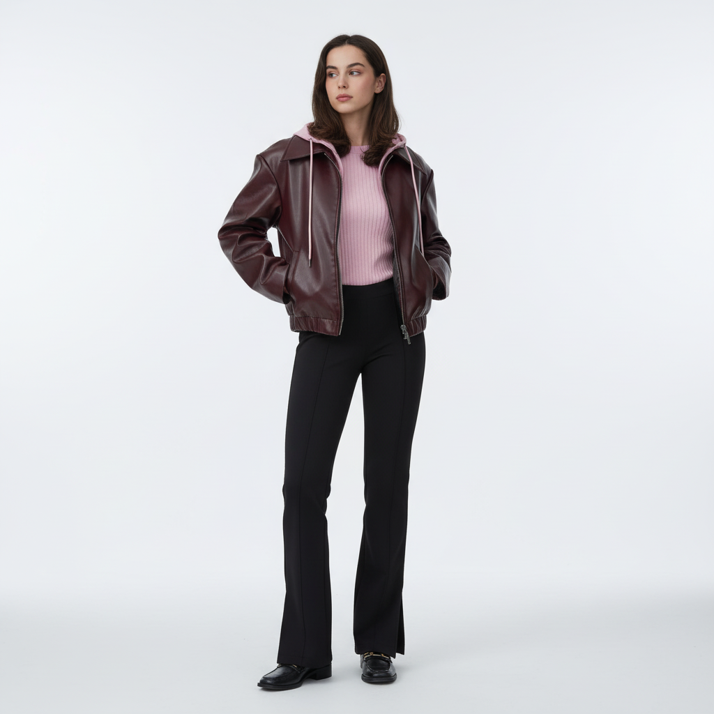 Stylish women's 'Elena' faux leather short jacket, black with silver hardware, ideal for winter outerwear