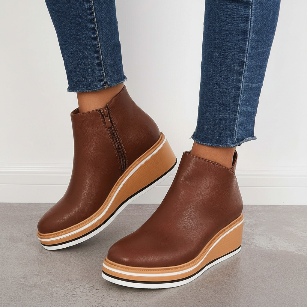 Stylish women's vegan leather platform ankle boots, perfect for autumn fashion and casual winter shoes