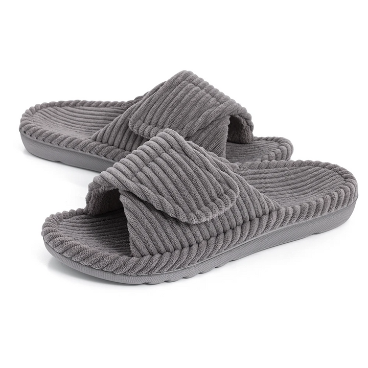 Relaxed women's Bliss Corduroy slides, cushioned comfort slippers for cozy home footwear.