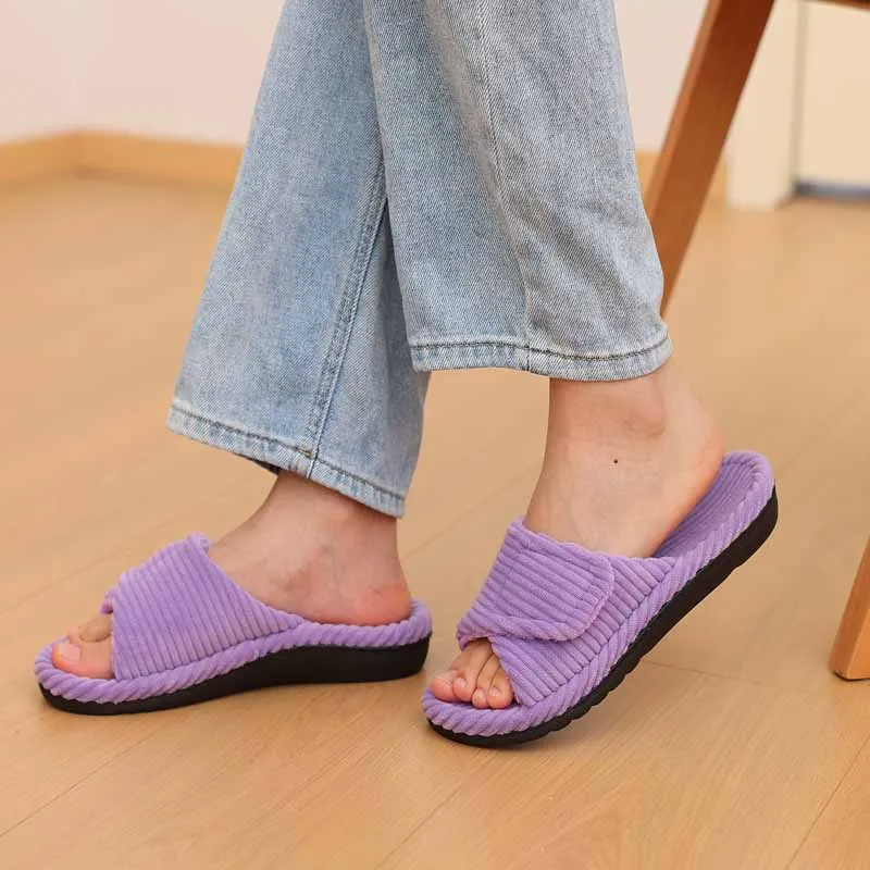 Cushioned women's Bliss Corduroy comfort slides with adjustable strap for ultimate relaxation.
