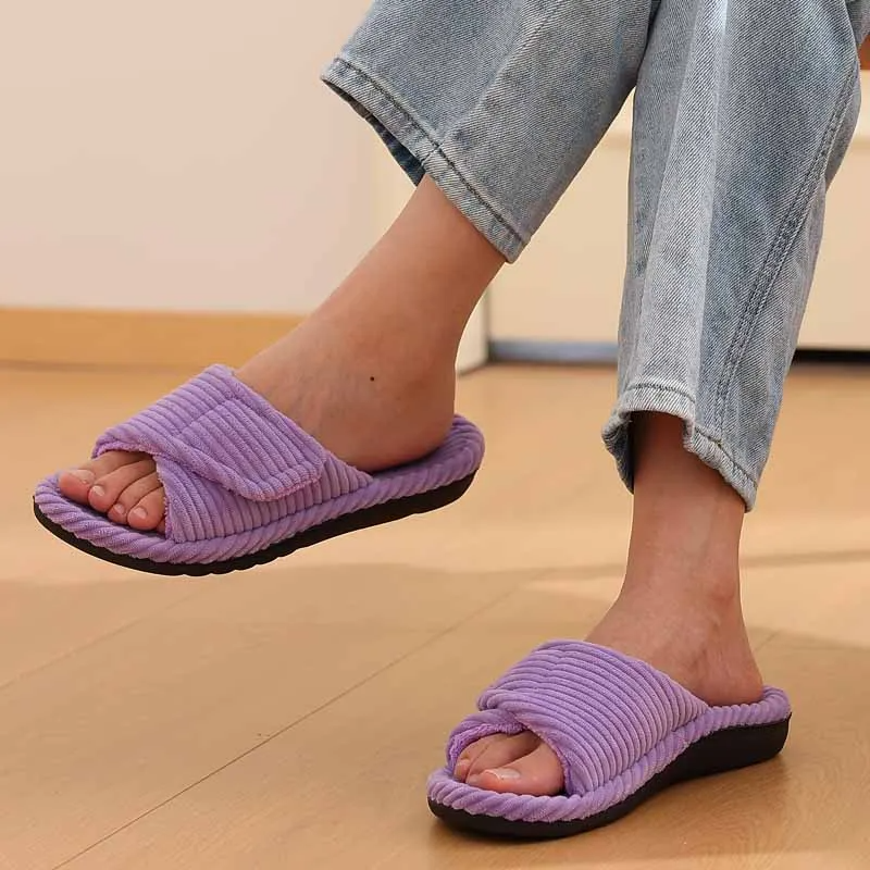 Cozy women's Bliss Corduroy indoor slides, non-slip home slippers for relaxed comfort.