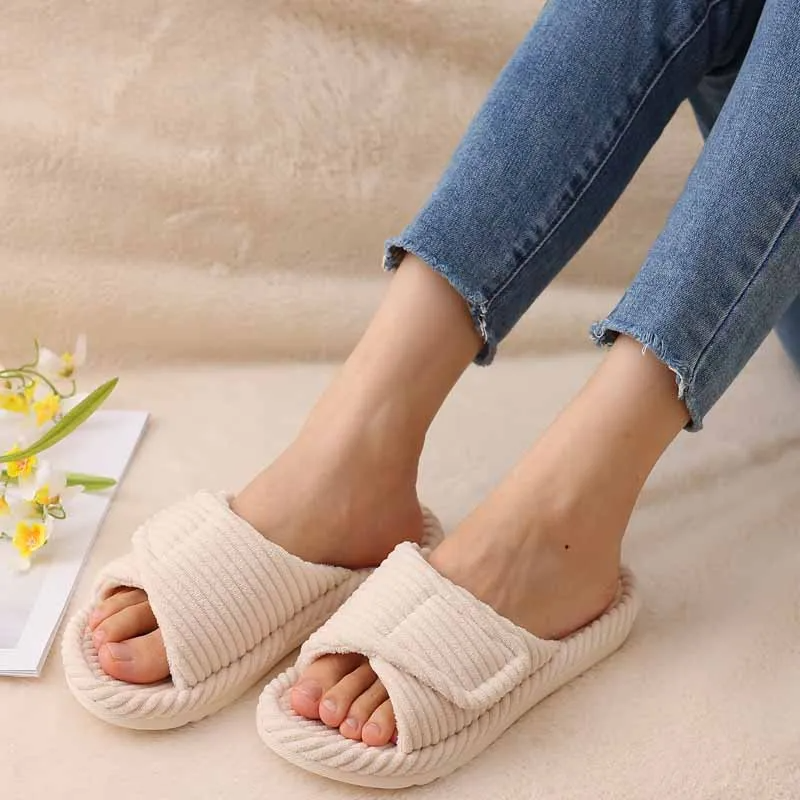 Women's Bliss Corduroy slippers, ultra-comfortable adjustable slides with a non-slip design.