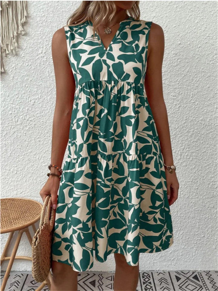 Women's blooming floral print flowy maxi summer dress with v-neck, perfect for effortless elegance & vacation.