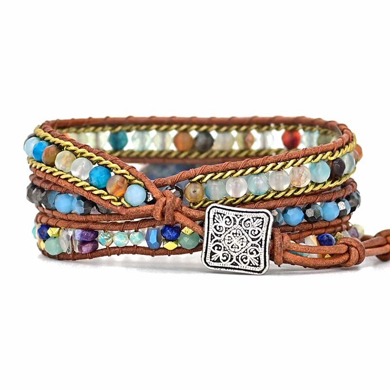 Women's multi-strand blue Hamsa turquoise bracelet, spiritual protection and bohemian fashion