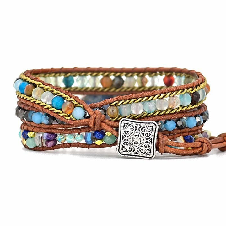 Women's multi-strand blue Hamsa turquoise bracelet, spiritual protection and bohemian fashion