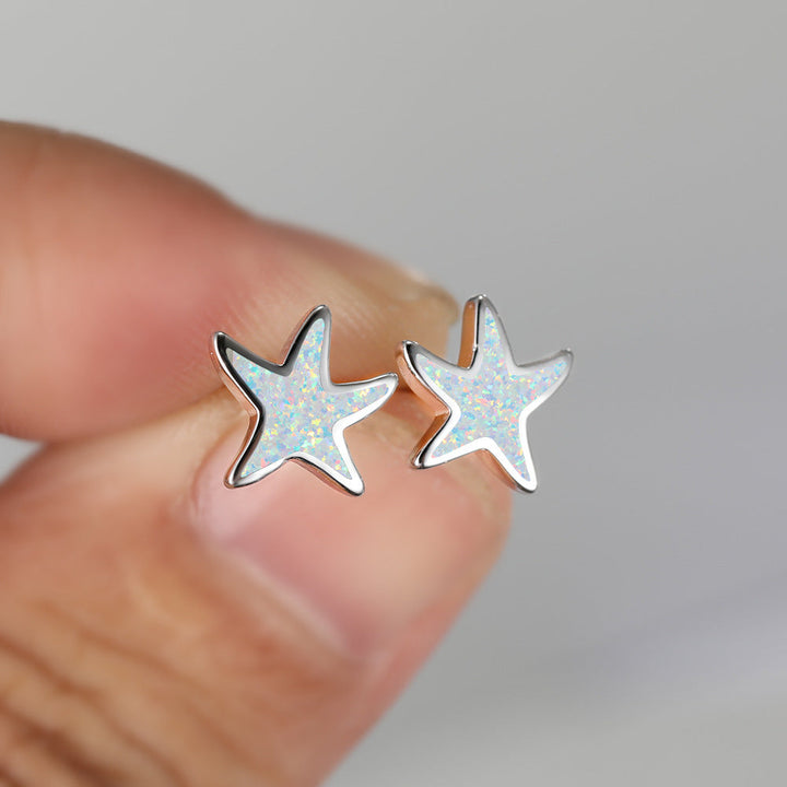 Elegant blue opal starfish earrings, a stunning gift for her, sea-themed jewelry.