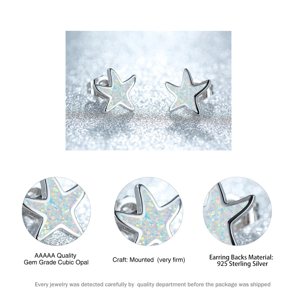Ocean-inspired blue opal starfish earrings for women, a charming sea theme gift.