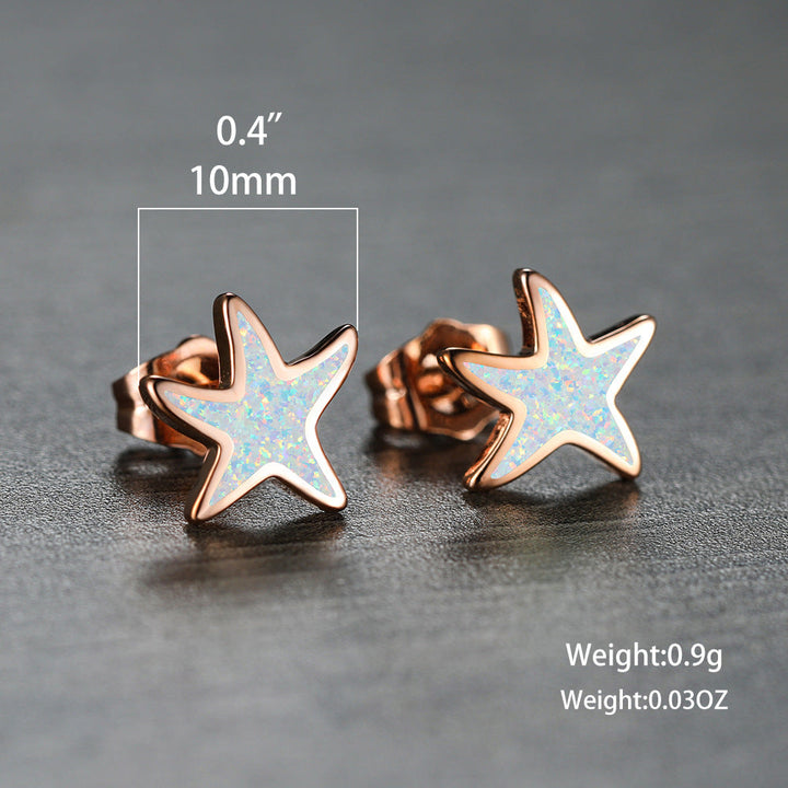 Women's blue opal starfish earrings, perfect for adding an ocean touch to your look.