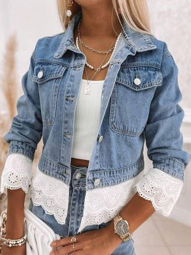 Stylish women's blue patchwork jacket with unique details, a versatile everyday jacket for casual looks.
