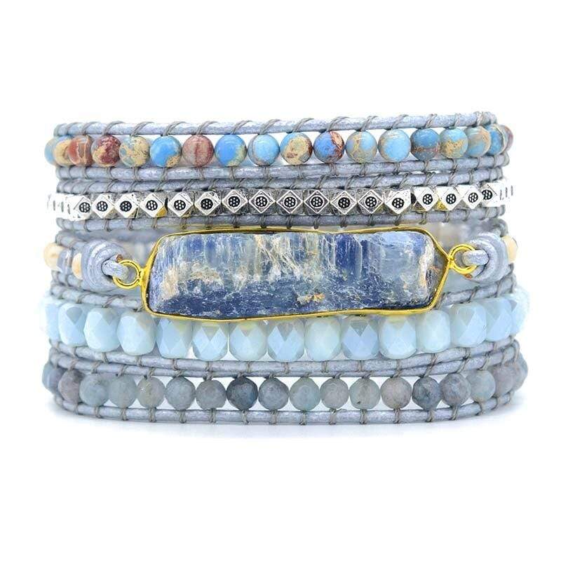 Multi-strand women's bracelet: blue topaz, jasper, agate stones, perfect for boho fashion