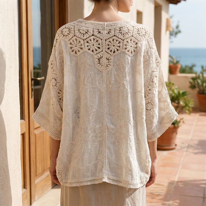 Women's bohemian cream lightweight cardigan. Open front, relaxed fit, perfect for summer layering.