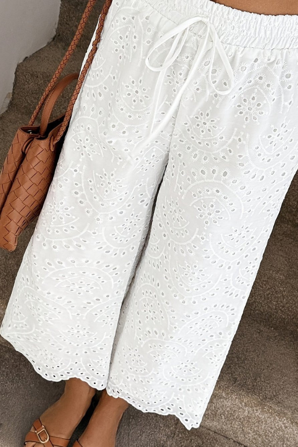 Comfortable women's lightweight bohemian cropped pants, perfect for summer casual & vacation.