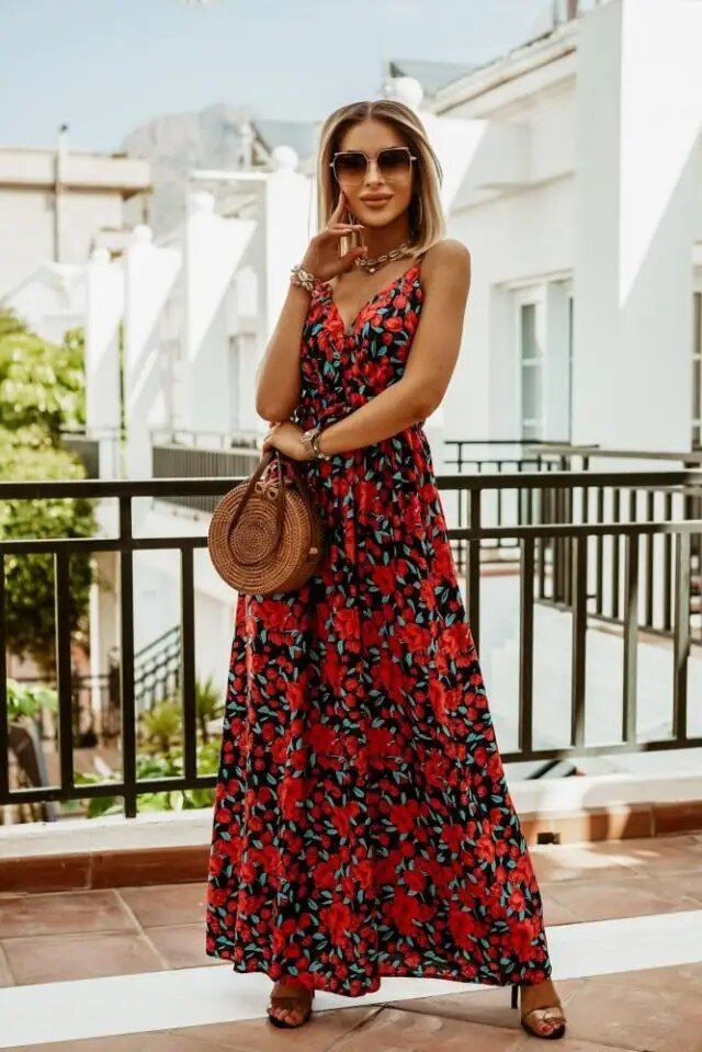 Yara boho maxi dress for women, elegant summer fashion with a beautiful floral design