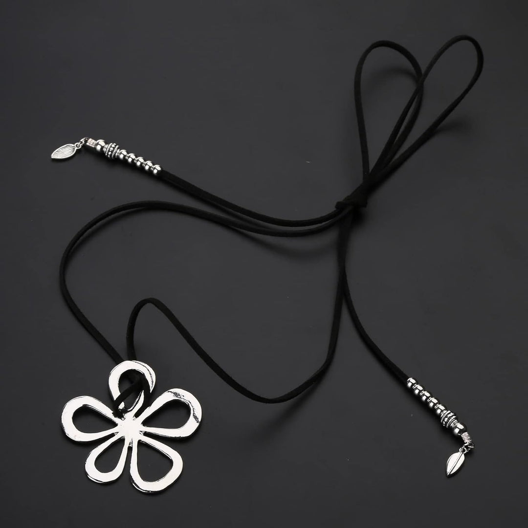 Statement women's necklace, bohemian floral pendant. Ethnic style stainless steel jewelry.