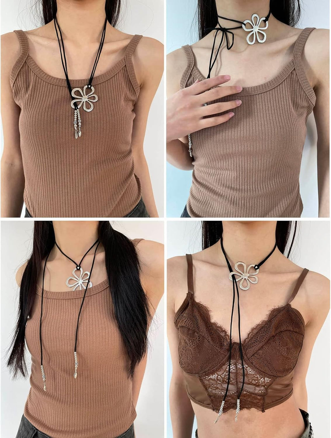 Elegant women's floral pendant necklace, bohemian ethnic design. Stainless steel fashion.