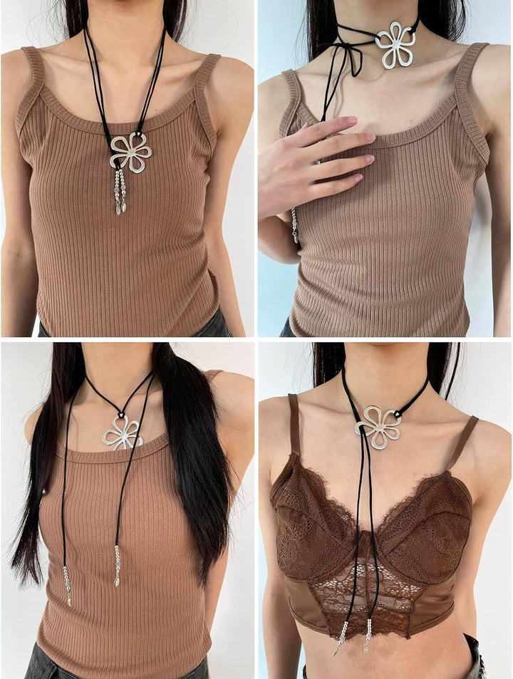 Elegant women's floral pendant necklace, bohemian ethnic design. Stainless steel fashion.