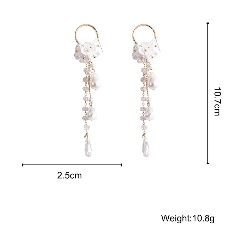 Bohemian pearl & crystal dangle earrings, hypoallergenic and stylish for women's fashion.