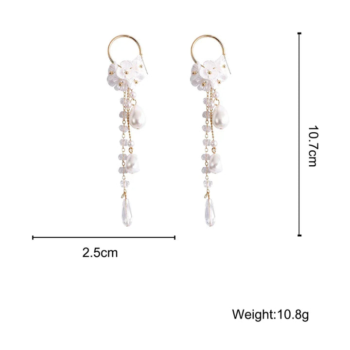 Bohemian pearl & crystal dangle earrings, hypoallergenic and stylish for women's fashion.